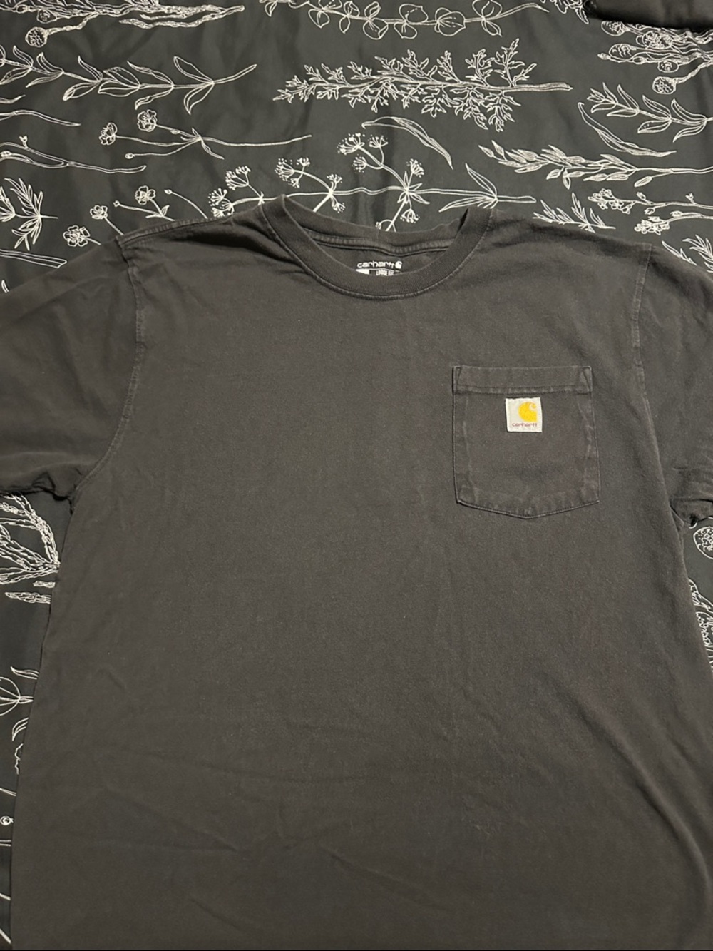 Carhartt Black Short-Sleeve Pocket Tee with Yellow Logo Patch